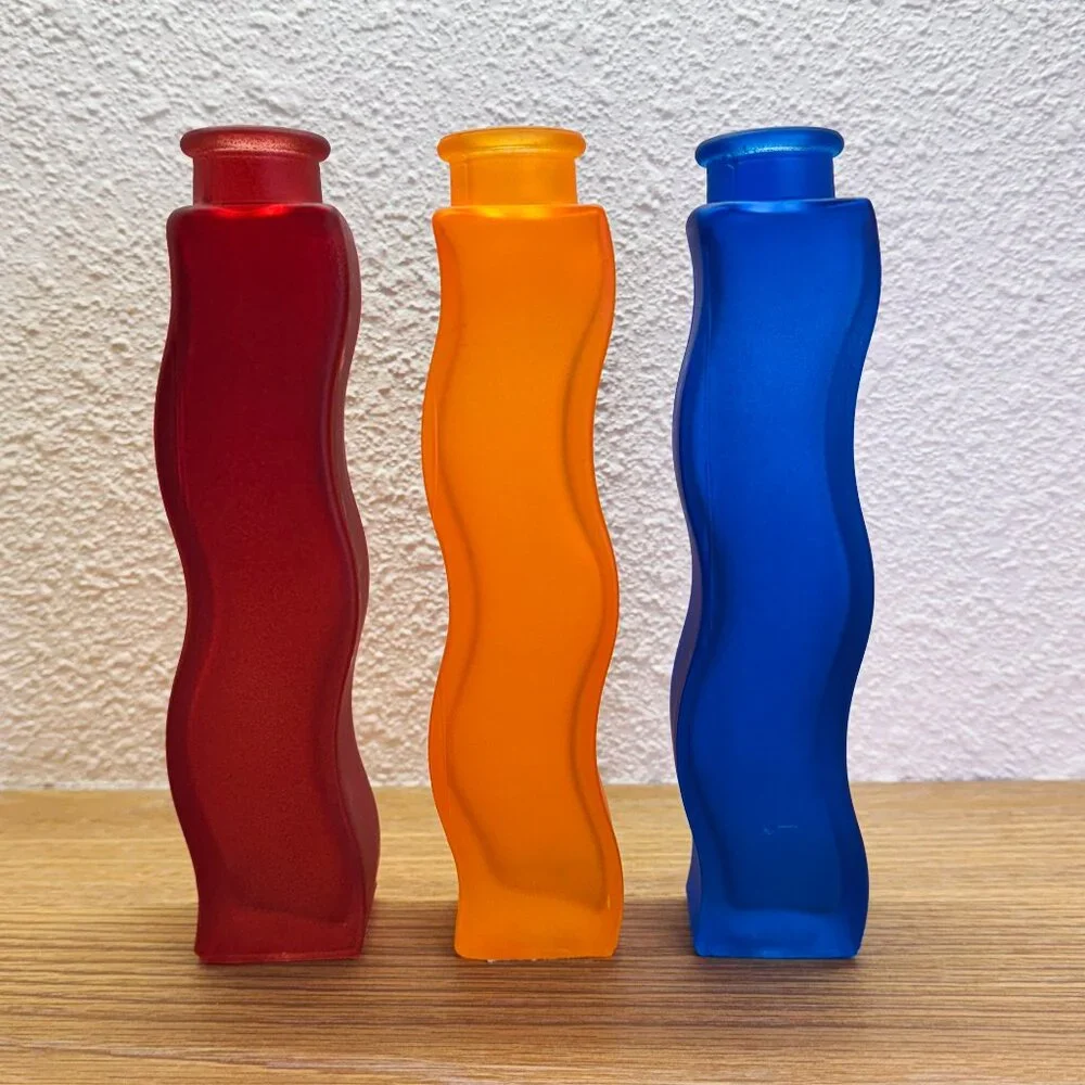 Vintage IKEA Skämt Frosted Glass Wavy Squiggle Vase Trio Set